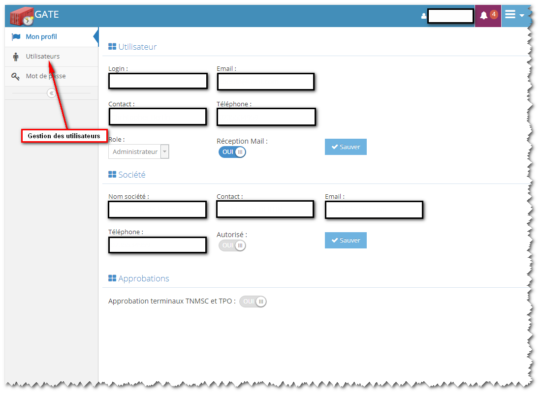 Interface administrateur